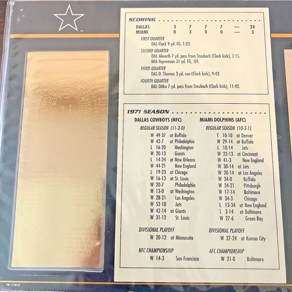 SUPER BOWL VI Cowboys v Dolphins Willabee & Ward Super Bowl 6 TICKET STUB Gold - Picture 8 of 9